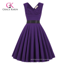 Wholesale Grace Karin Sleeveless Sweetheart V-Back High Stretchy Purple Vintage RetroParty Dress CL008948-6